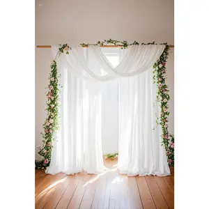 Wedding Arch Draping 3 Panels 27.5" x 18.3Ft White Arch Drape Chiffon Sheer Backdrop Curtains for Wedding Ceiling Decorations