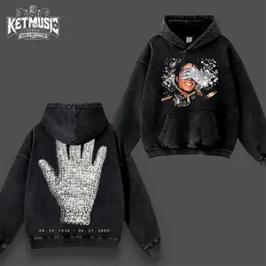 [KetMusic Studio] Michael Jackson Crystal Glove Memorial Graphic T-Shirt Hoodie, MJ King of Pop Portrait Tee, 1958-2009 Tribute Black Acid Wash Oversized Shirt, Iconic Glove Back Print Sweatshirt, Music Fan Gift