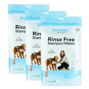 Scrubby Rinse Free Shampoo Mittens 15-Pk for All Coat Types - Stress-Free Bathing Solution with 5 Reusable Mittens per Pack & Sponge Included