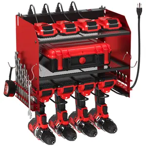 Tool Room Organizer,Wall-Mounted System with 4 Drill Slots, 8-Outlet Power Strip, and Storage for Tools and Accessories, Ideal for Garages and Workshops, Father'sDayGift Heavy Duty