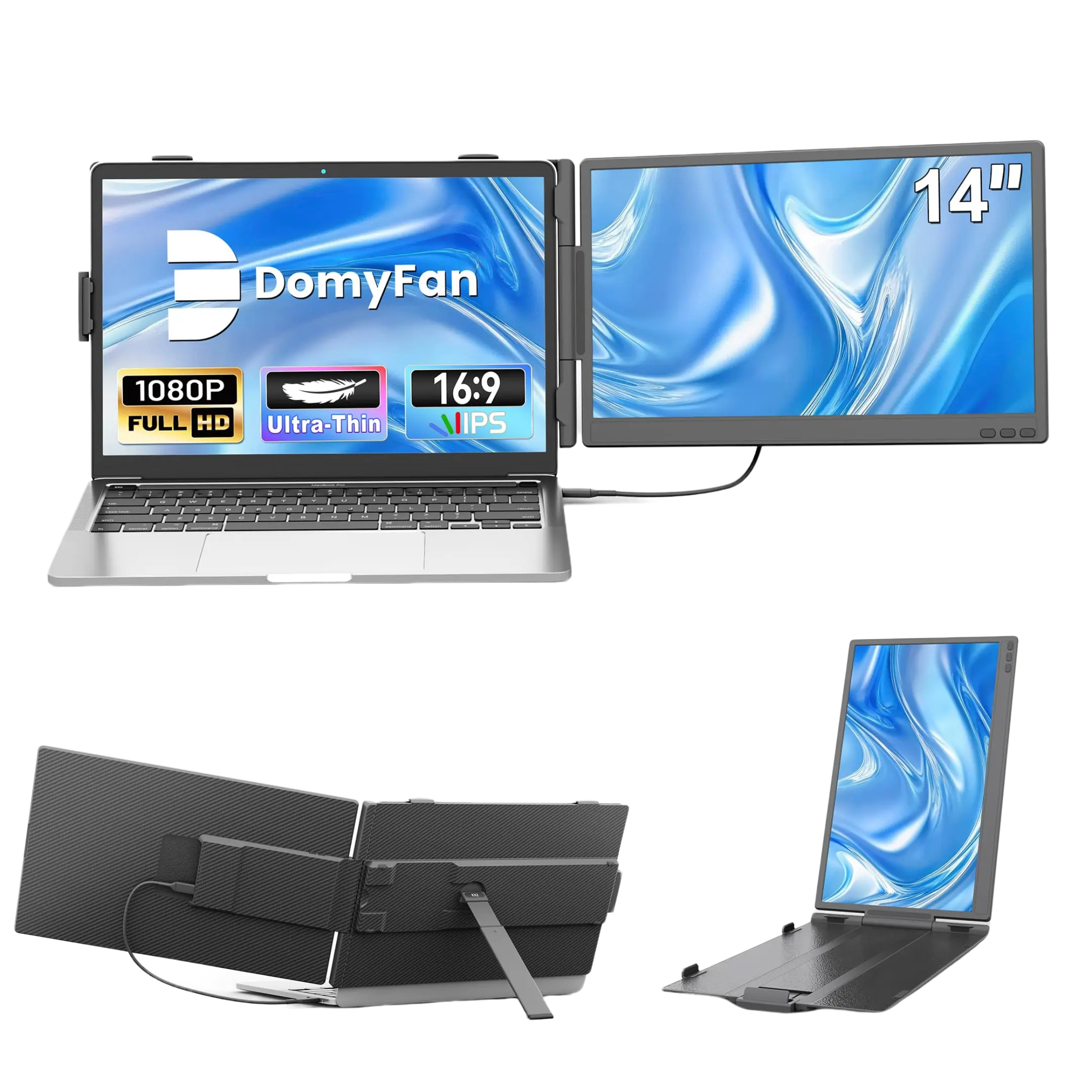 domyfan 14" Laptop Screen Extender, Ultra-Thin FHD 1080P IPS Dual Portable Laptop Monitor Extender for 13-17" Laptops, Plug & Play with HDMI/USB-A/Type-C, Compatible with Windows, Mac, Android tiktokshopbacktoschool,back to school,back to school haul