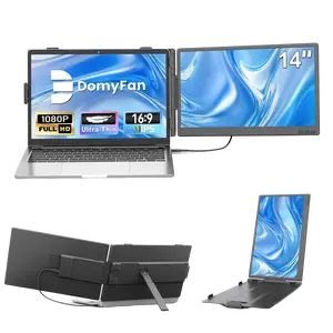 domyfan 14" Laptop Screen Extender, Ultra-Thin FHD 1080P IPS Dual Portable Laptop Monitor Extender for 13-17" Laptops, Plug & Play with HDMI/USB-A/Type-C, Compatible with Windows, Mac, Android