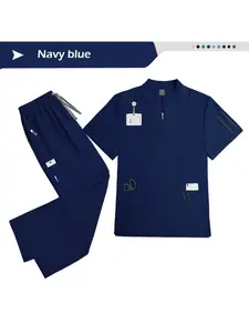 Two Piece Pharmacist Scrub Set Hospital Workwear Uniform Set Solid Color Dress Pocket Scrub Set Men's Jogging Pants Brush Suit