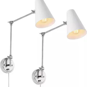 Industrial Swing Arm Wall Sconces Set of 2 with Round Design and Elegant Finish for Home Decor