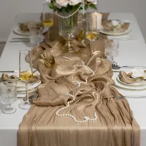 Dazzle Table Runner with Hot-fix Rhinestones-Luxury Scarf Table Runner 120 Inch 10FT -Elegant  Set with Card for Wedding,Christmas, Holiday &  Decor (Champagne, 1 Pack)