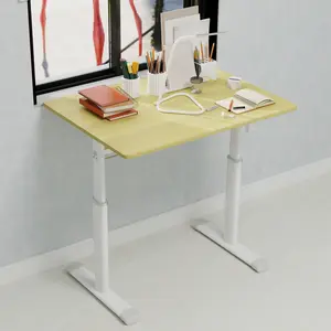 Adjustable study desk suitable for children and adults, height-adjustable, multifunctional home office desk, compact design, desktop dimensions: 60cm × 80cm, white frame with natural wood-colored tabl