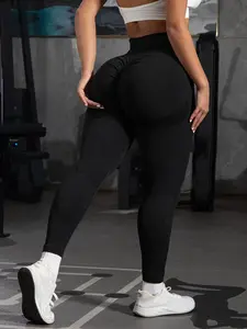 【Plus Size】 Solid High Waist Sports Leggings, Plus Casual Comfy Breathable Skinny Pants for Yoga Gym Workout Running, Women's Plus Sport & Outdoor Clothing for All Seasons, Womenswear, Skinny Yoga Bottoms