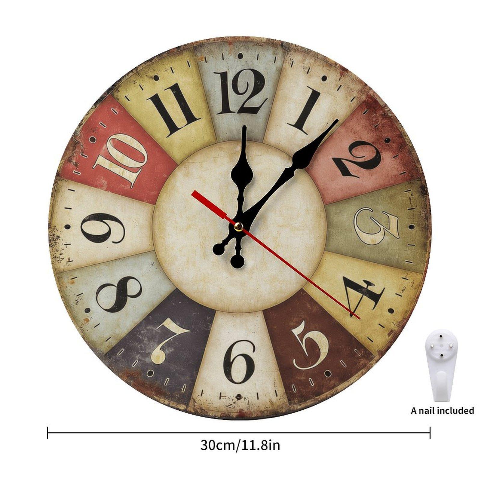 12 Inch Rainbow Segment Wooden Wall Clock | Silent Sweep Movement Rustic Farmhouse Design, Battery Not Included, Ideal for Cafe, Home Office, Cottage, Entryway, Gift for Vintage Decor Lovers 12 Inch Rainbow Segment Wooden Wall Clock | Silent Sweep Movement Rustic Farmhouse Design, Battery Not Included, Ideal for Cafe, Home Office, Cottage, Entryway, Gift for Vintage Decor Lovers