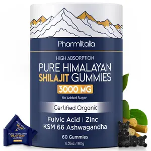 Shilajit Gummies - Himalayan Natural Shilajit Gummies 3000mg - Zinc, Ashwagandha - Natural - No Added Sugar - 60 Count