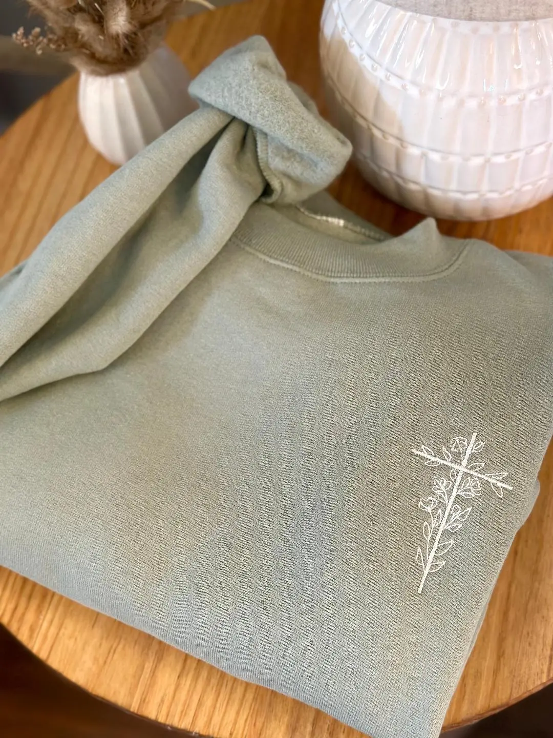 Embroidered Floral Cross Sweatshirt - Christian Apparel -  Christian Crewneck - Floral Cross Pullover - Faith Based Sweatshirt
