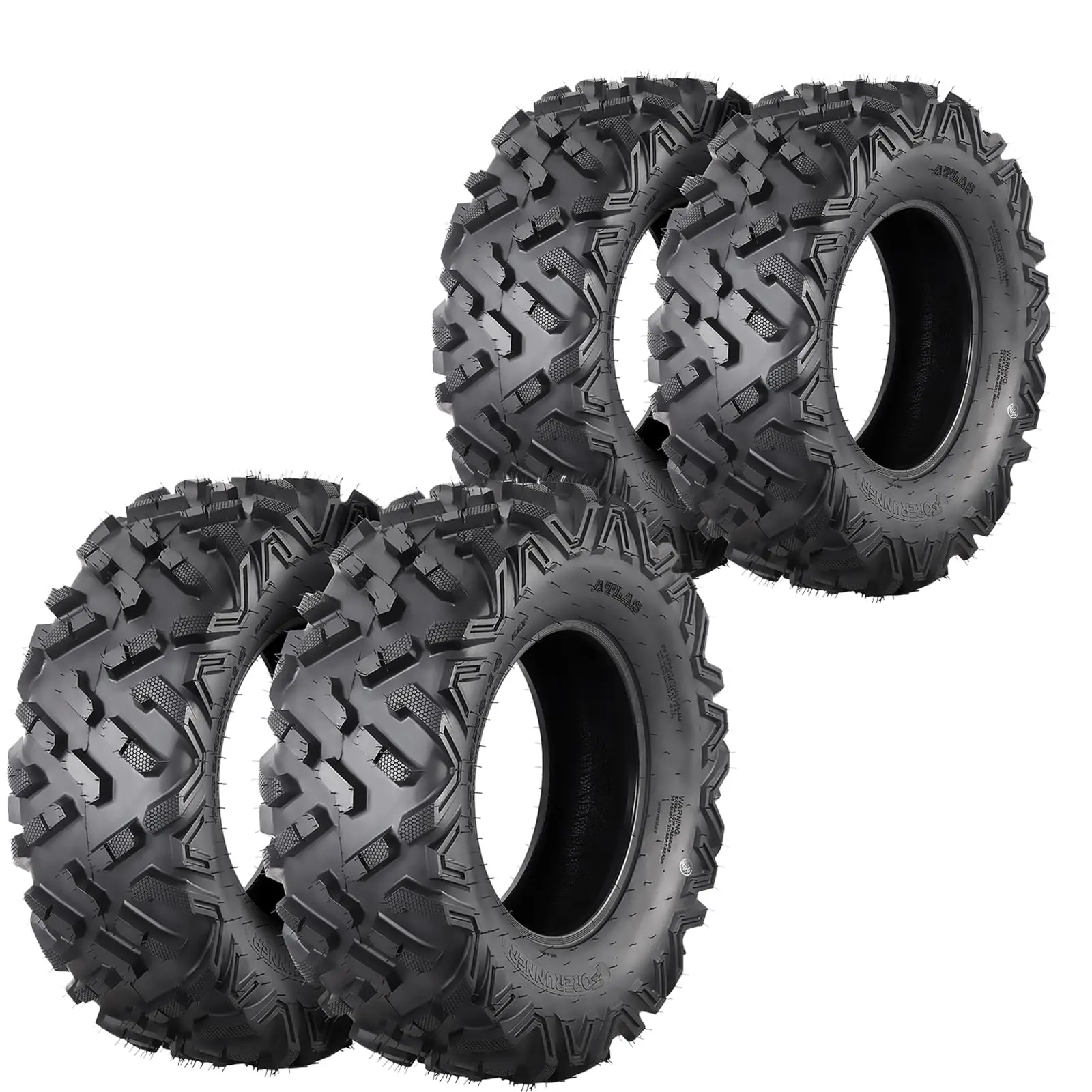 6 Ply All-Terrain Tubeless ATV/UTV Trailer Tires Set of 4 – 25x8-12 Front & 25x10-12 Rear – Radial Construction, Non-Directional Wheel – Fits 12" Wheels