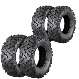 6 Ply All-Terrain Tubeless ATV/UTV Trailer Tires Set of 4 – 25x8-12 Front & 25x10-12 Rear – Radial Construction, Non-Directional Wheel – Fits 12" Wheels