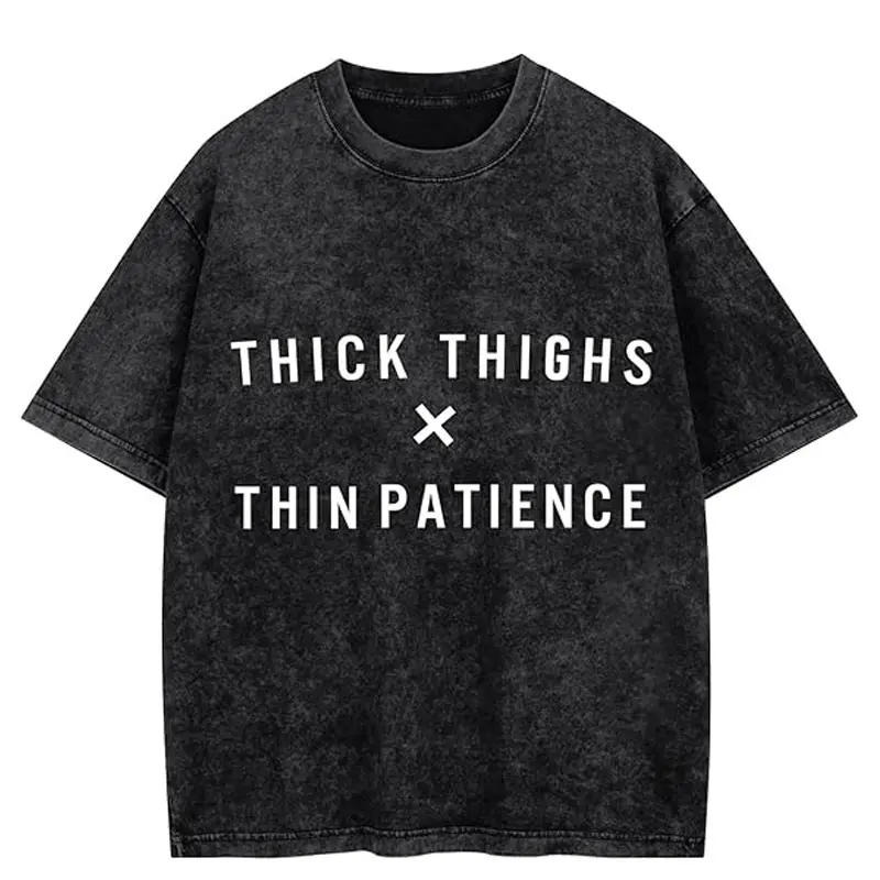Men's Vintage Gym T-Shirt - Short Sleeve Tops, Relaxed Fit, Text Print, Thick Thighs Thin Patience Design
