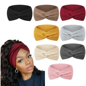 8pcs Women's Breathable Sweat-Wicking Headbands - Elastic Cross-Back Hair Bands with Criss-Cross Knot, Multi-Color (Beige/Black/Grey/Pink/Mustard/Yellow/Rust/White) for Yoga, Running, Gym, Workouts - Soft Non-Slip Face & Hair summerwins