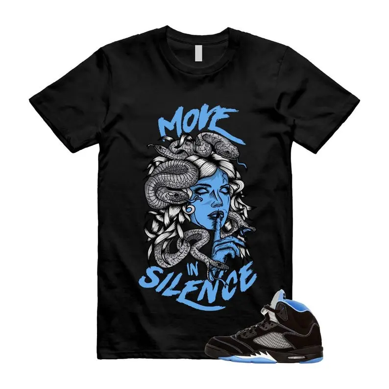 AJ5 Black Uni Blue Matching T Shirt, Move in Silence Graphic Shirt, 90s Hip Hop Tee, Gift For Women and Man, Unisex T-Shirt, Sneaker Head Gift