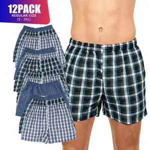 12 Pack Men's Boxer Shorts Random Mixed Color Pack Woven Relaxed Fit Boxers for Men Soft Breathable Mens High quality Underwear with Fly Pouch Elastic Waist comfortable Fabric Menswear