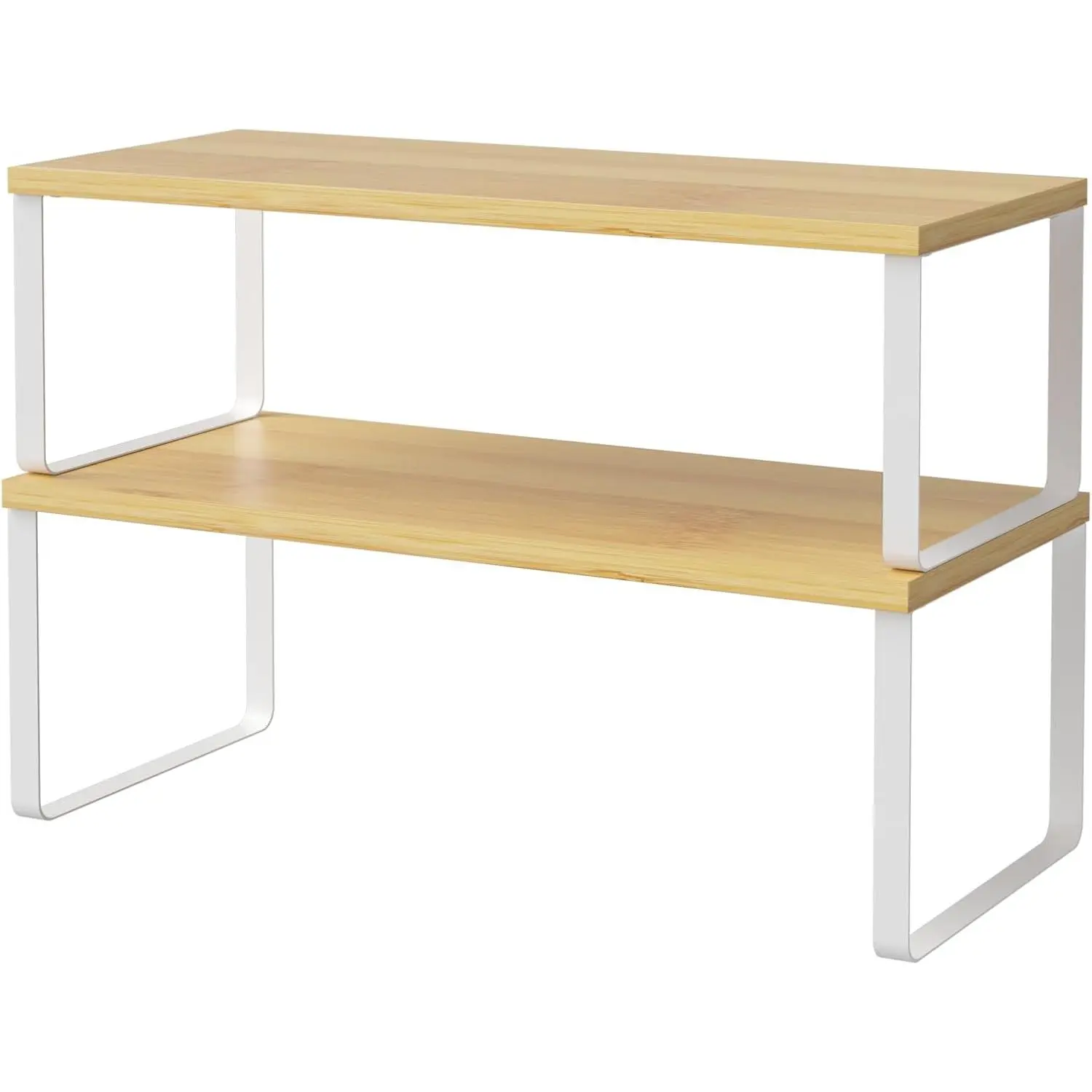 Cabinet Organizer Shelf, Set of 2 Kitchen Counter Shelves,  Rack, Stackable Kitchen Shelves Organizer, Pantry Cupboard Dish Mug Cup Storage Shelf, White and