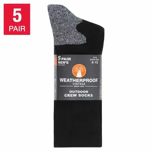 Weatherproof Men's Outdoor Crew Sock, 5-pair BLACK