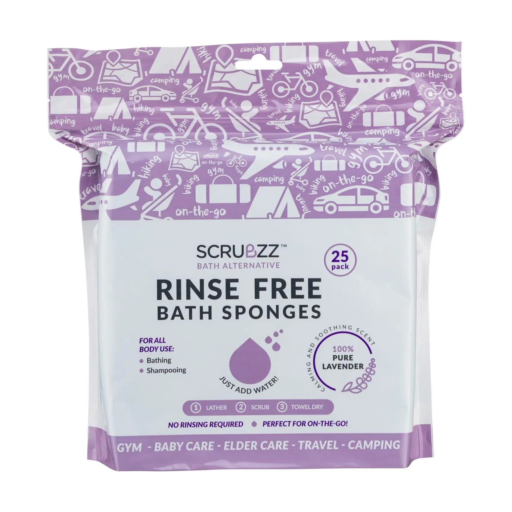 Scrubzz Lavender Rinse Free 50pc Bath Single Use Bath Sponges Soap Pack Scrubzz Lavender Rinse Free 50pc Bath Single Use Bath Sponges Soap Pack
