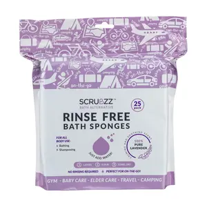 Scrubzz Lavender Rinse Free 50pc Bath Single Use Bath Sponges Soap Pack