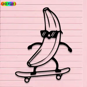 1pc Cute Banana on Skateboard Metal Wall Art, Cute Banana on Skateboard Statue Mural, Iron Craft, Perfect for Living Room, Lounge, Outdoor Space Decor, Silhouette Wall Decor, Artistic Metalwork, Christmas Decor, Ideal Gift for Trend Seekers
