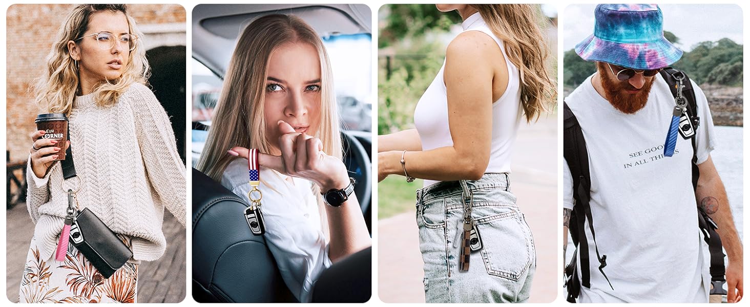 Leather Car Keychain,Carabiner Clip Key Fob Keychain for Home Car Keys Women Men