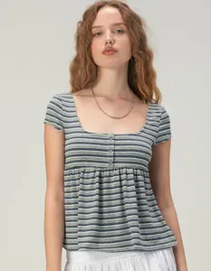 RSQ Womens Stripe Henley Babydoll Top