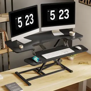 【TikTokShopBlackFriday】Height Adjustable Standing Desk Converter, Sit-to-Stand Desk Riser U-Shape with Spacious Removable Keyboard Tray, 2-Tier Desktop Computer Workstation in Black  Color