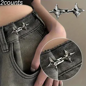 New 2-Piece Star Shape Waistband Buckle Decorative Diamond Jeans Elastic Adjustment Button, Waist Tightening Tool, Waist Enlargement, Small Size Change