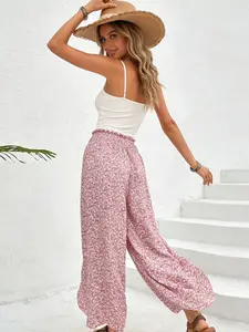 A women's floral fashion versatile wide-leg skirt with side slit, suitable for summer, suitable for beach, sand, party and other occasions