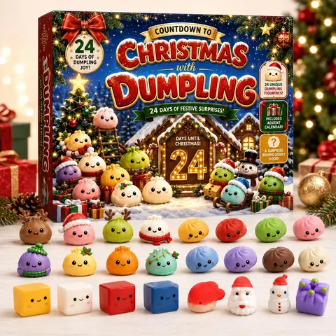 Christmas Mini Squishies Advent Calendar 2026, 24-Day Dumpling Squishy Toy Countdown Calendar with Glitter Squeeze Toys, Holiday Gift for Kids