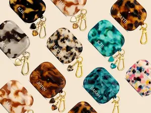 Personalized Custom Initials Tortoise Shell Airpods Case Monogram For Airpods Gen 1 2 3 4 Marzipan/ Tide Pool/Sesame Tortoise Pattern Covers