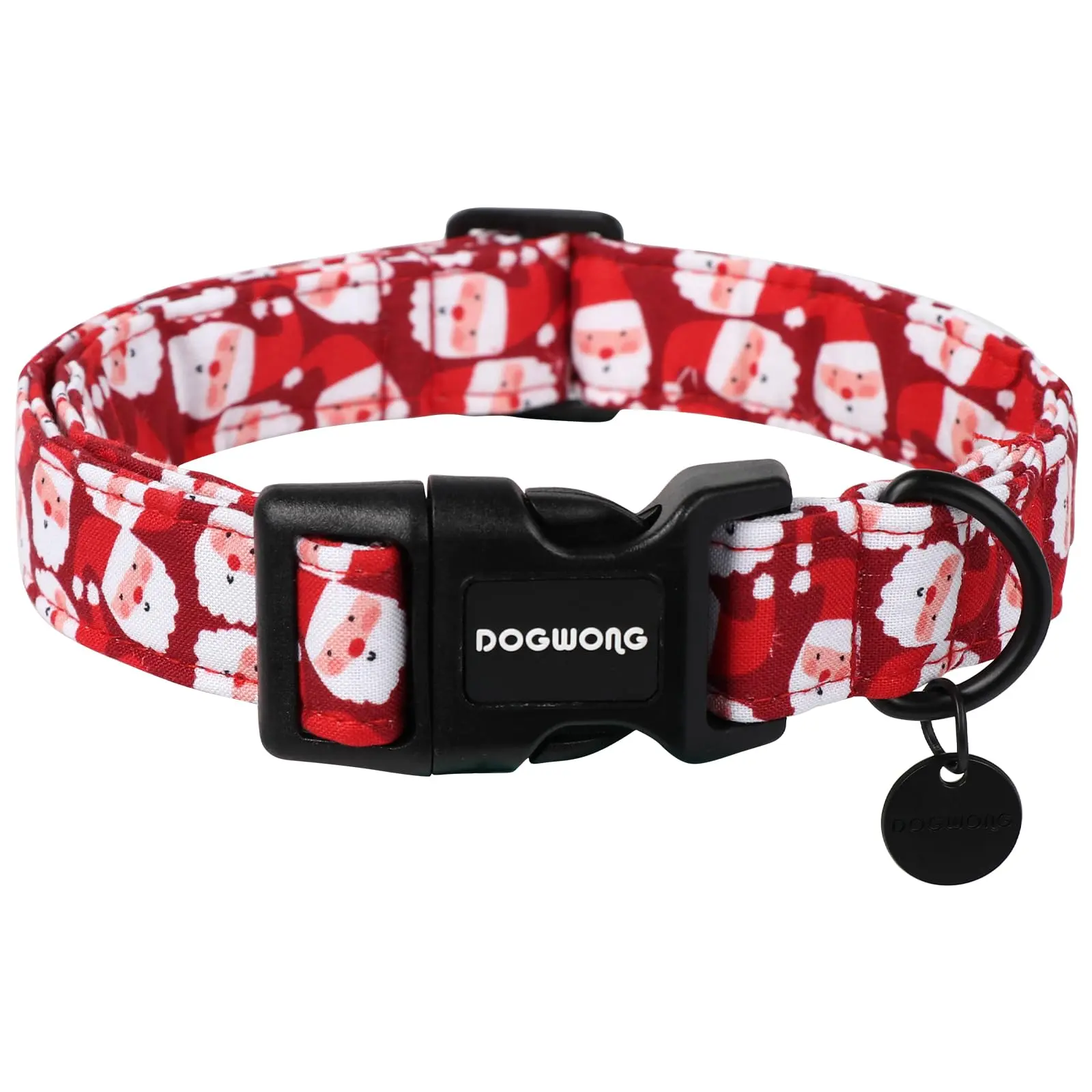 DOGWONG Christmas Cotton Dog Collar, Red Santa Claus Graphic Design, Durable Holiday Accessory for Medium-Large Dogs with Quick-Release Buckle and D-Ring - Collars & Harnesses tiktokshopbacktoschool