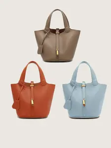 Mini PU Leather Bucket Bag for Women, Trendy Small Handbag Purse, Retro Top Handle Tote Bag, Girl's Vegetable Baskets bag, Suitable For Commuting, Parties, TravelSatchel, Work, Casual Trendy Bag