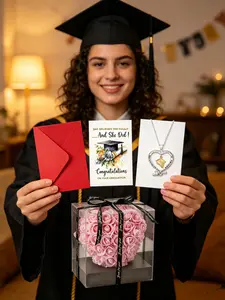 Graduation Gift for Girls, Heart Rose Box, Graduation Hat Necklace, Blessing Card, Elegant Memorial Gift for Best Friend and Classmate