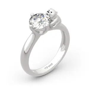 Jeulia Hug Me "Pure Love" Polar Bear Round Cut Sterling Silver Ring