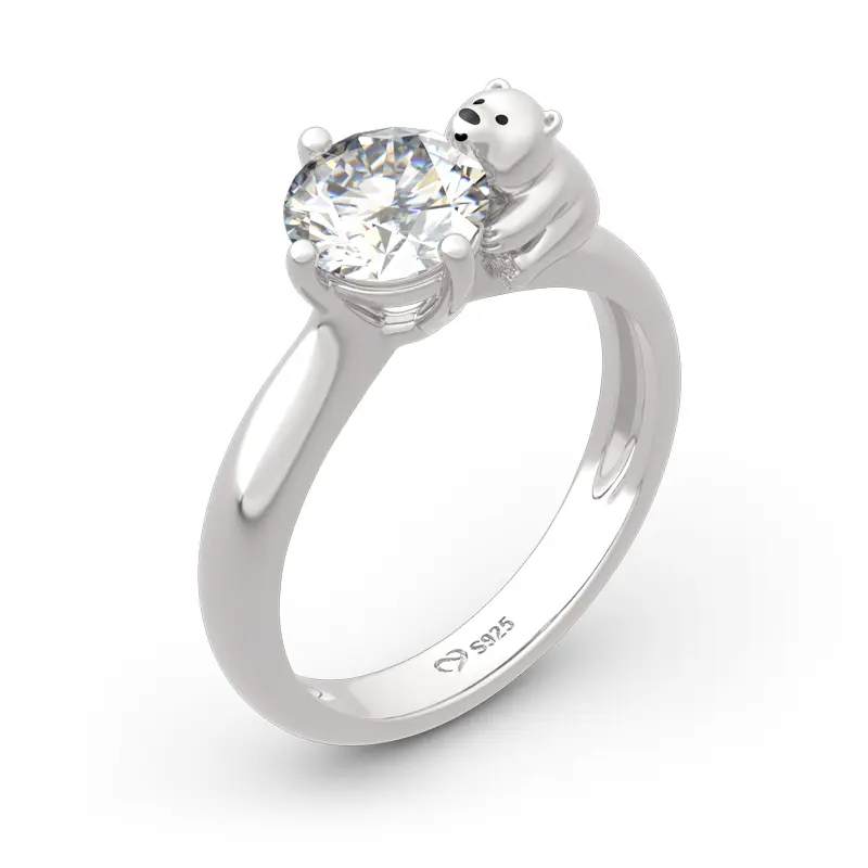 Jeulia Hug Me "Pure Love" Polar Bear Round Cut Sterling Silver Ring
