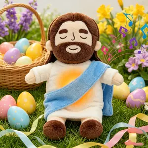 15in Light-Up Breathing Jesus Plush Toy for Toddlers 4-6 - Interactive Easter Basket Stuffer with 4-Speed Movement, Soft Christian Prayer Doll for Baptism Thanksgiving Gift squishies