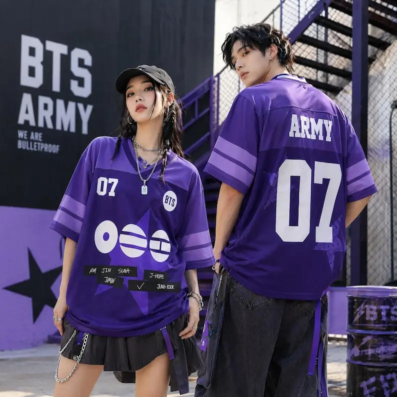 Retro Football BTS ARMY Jersey, Bangtan Members Inspired Graphic Tee, Korean Pop Streetwear Shirt for Men & Women