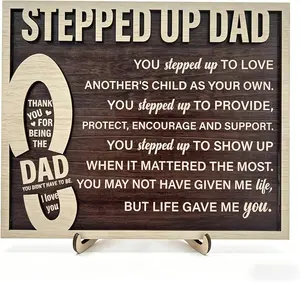 Stepdad Gift From Stepdaughter Stepson, Fathdays Day Gifts, Thank You Gifts for Stepped up Dad Birthday Christmas Wooden Sign Home Bedroom Living Room Desk Table Shelf Wall Decor 9.8×7.9 Inches