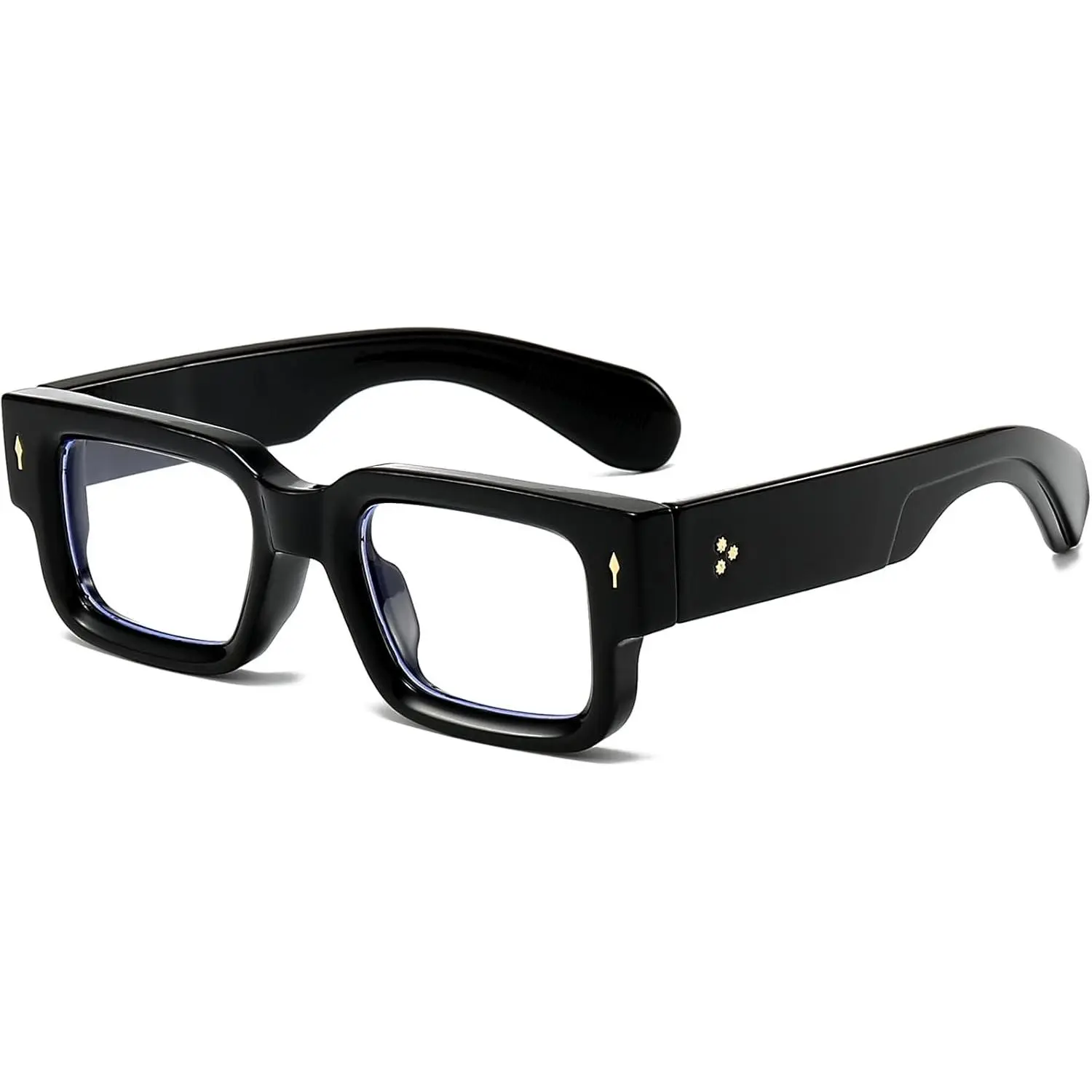 Extra Thick Chunky Square Frame Fashion Glasses - Stylish Tac & Acetic Acid Frames, Chunky Blue Light Non-Prescription Black Eyewear for Adults, Comfortable Screen Viewing Computer Accessories