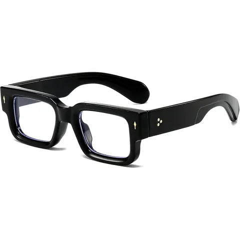 Classic Extra Thick Geometric Frame Non-Prescription Quality Eyeglasses - Waterproof Tac & Acetic Acid Build, Blue Light Filtering Lenses, UV400 Eye Shield, Eye Strain Relief, Fashion Glasses, Blue Lights Glasses, Adult Screen Viewing Eyewear
