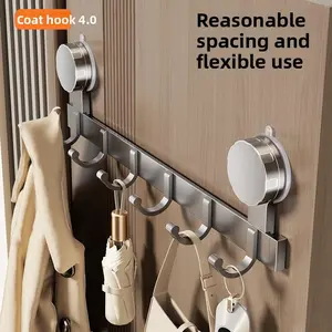Strong Suction Cup Hooks No Drilling Needed, Wall Mounted Coat Rack, Bathroom Door Hanging Organizer, 6 Hook Storage Holder, Towel Hook