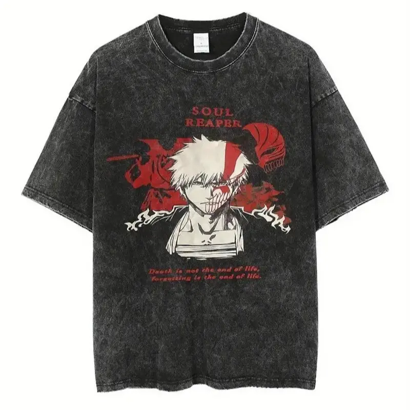 Kurosaki Ichigo Anime Shirt, Anime Tee, Manga Shirt, Vintage Anime Movie Tee, Bleach Warrior Distressed Short-sleeves