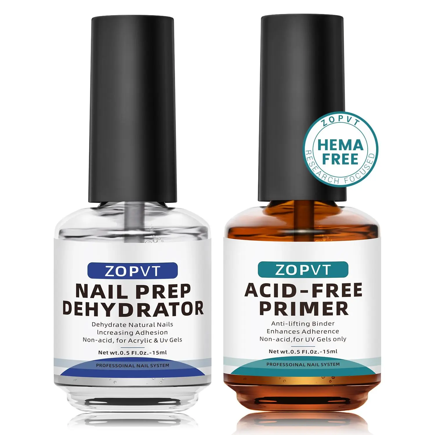 Acid-Free Nail Primer and Nail Dehydrator, 2 Pcs/Set Fast-Drying Nail Art Primer Base Coat, Professional Nail Art Supplies Nail Care for Women and Girls