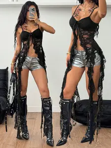 LUSHLACE Leopard Lace Tank Top - Vintage Y2K Color-Blocked Stretchy Festival Top