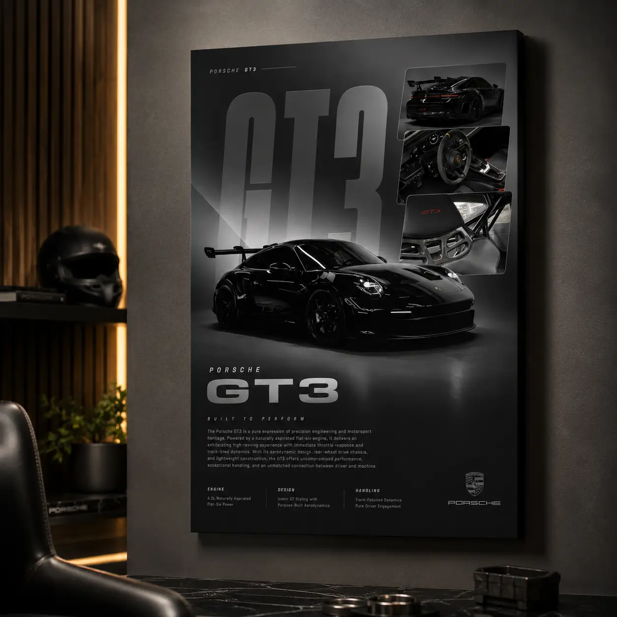 Porsche GT3 Poster, Porsche GT3 Wall Decor, High Quality Art Print, Home Decor Wall Art, Canvas Wall Art Print, Wall Decor for Bedroom, Dorm, Game Room, Office and Living Room, Wall Art Decor