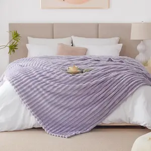 King Size Blanket for Bed or Couch - 3D Stripe Decorative Fleece - Cozy Soft Lightweight Fuzzy Flannel Blanket Suitable for All(90"*108",Light Purple)