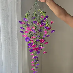 High-Quality Hanging Ivy Trumpet Flower Bouquet, Outdoor Garden Decoration, Realistic Fake Flowers, Factory Direct Sale