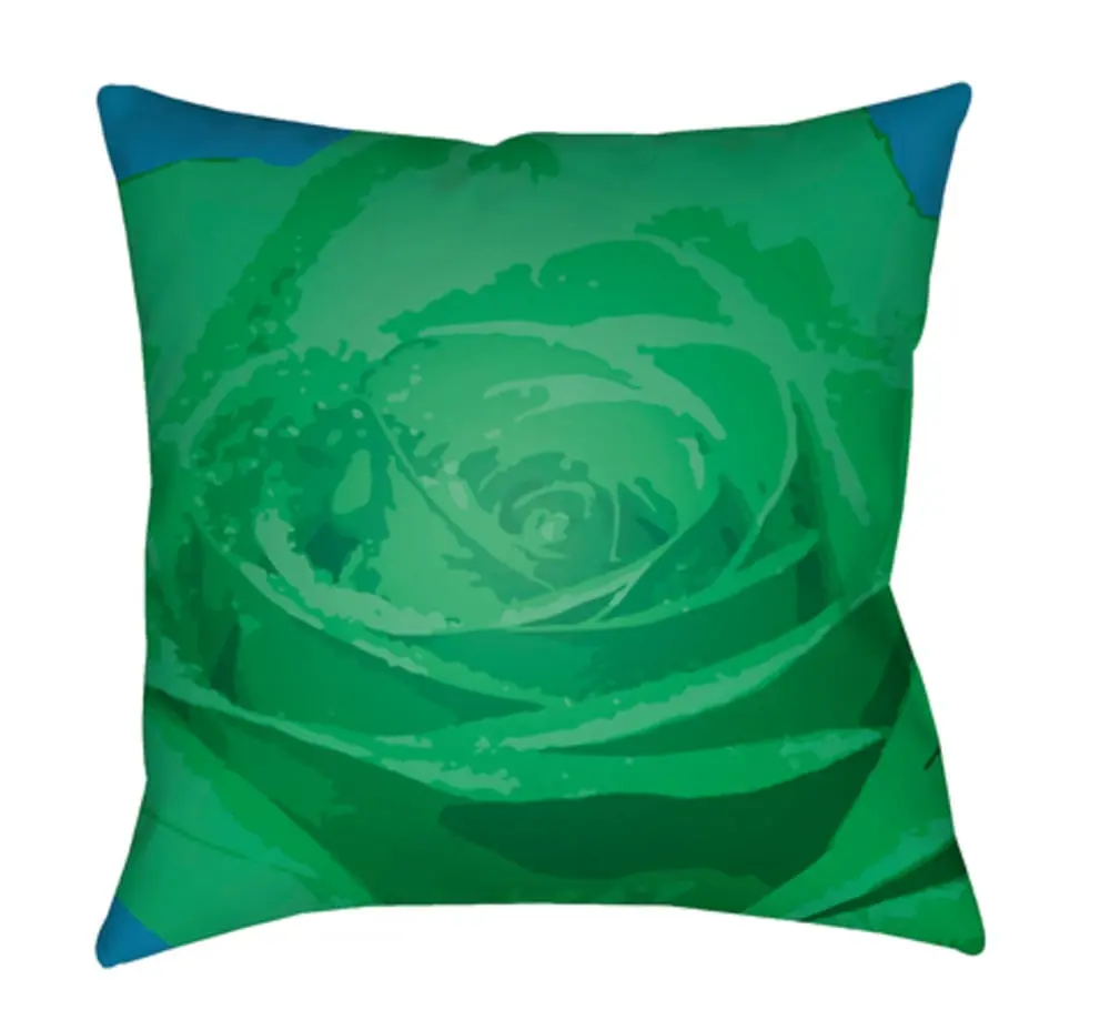 Livabliss AF005-2222 Outdoor Safe Square Decorative Accent Throw Pillow, 22x22x5 in., Weather-Resistant, Dark Green-Grass Green-Sky Blue Colorful Floral Graphic Floral Abstract, 100% Polyester, Line Dry